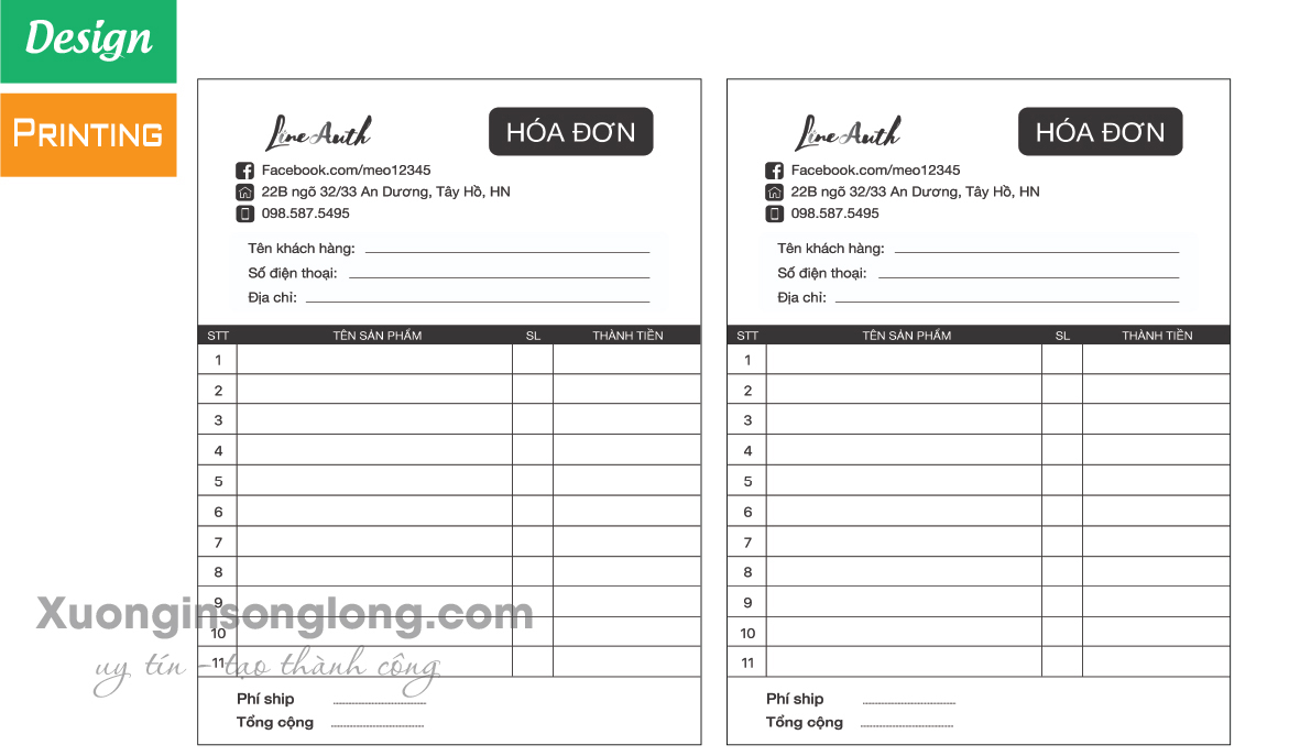 HÓA ĐƠN BÁN HÀNG THỜI TRANG