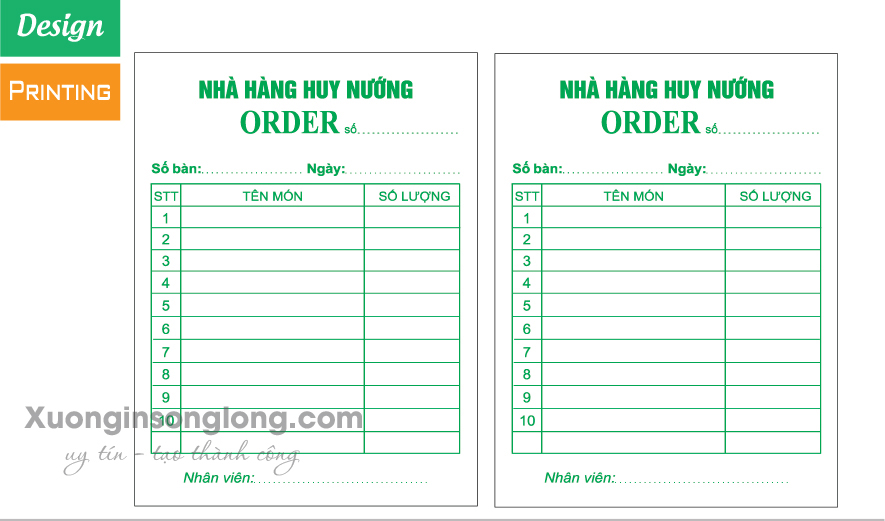 IN ORDER NHÀ HÀNG HUY NƯỚNG