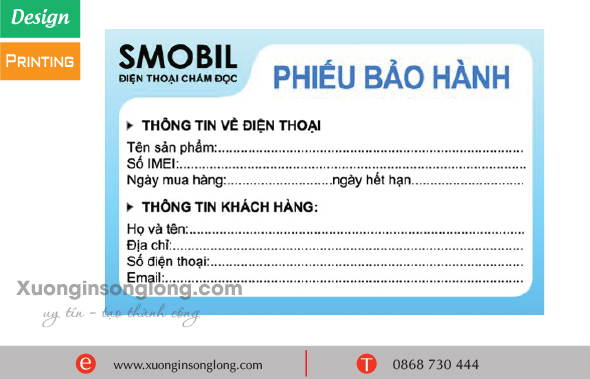 PHIẾU PHIẾU BẢO HÀNH ĐIỆN THOẠI