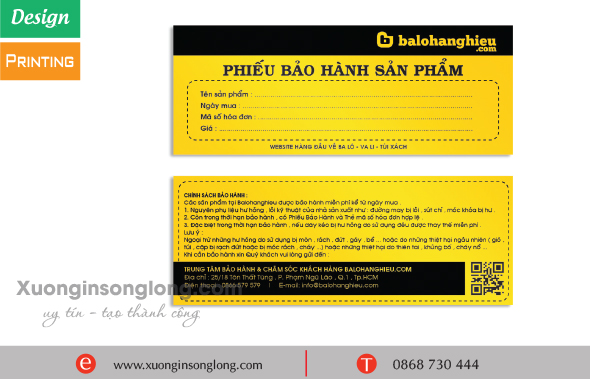 MẪU PHIẾU BẢO HÀNH