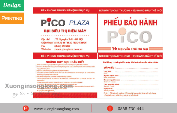 IN PHIẾU BẢO HÀNH HỆ THỐNG SIÊU THỊ PICO