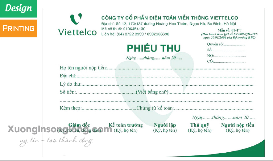 IN PHIẾU THU CHI CÔNG TY VIỄN THÔNG