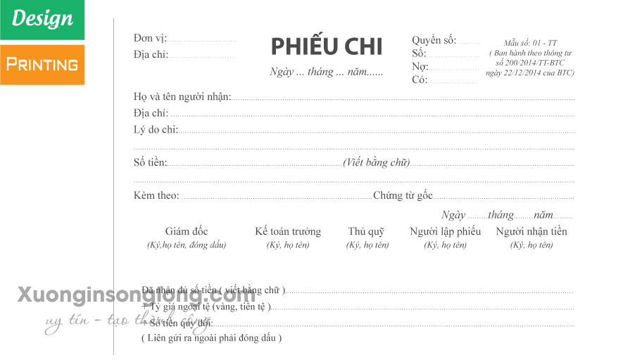 MẪU PHIẾU CHI TIÊU CHUẨN