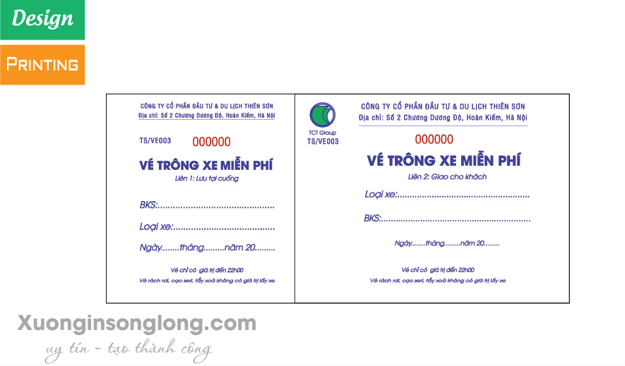 IN VÉ TRÔNG GIỮ XE CÔNG TY DU LỊCH THIÊN SƠN
